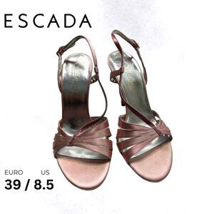 Escada Pink Strappy Sandal Heels with Pink Crystals Size 8.5